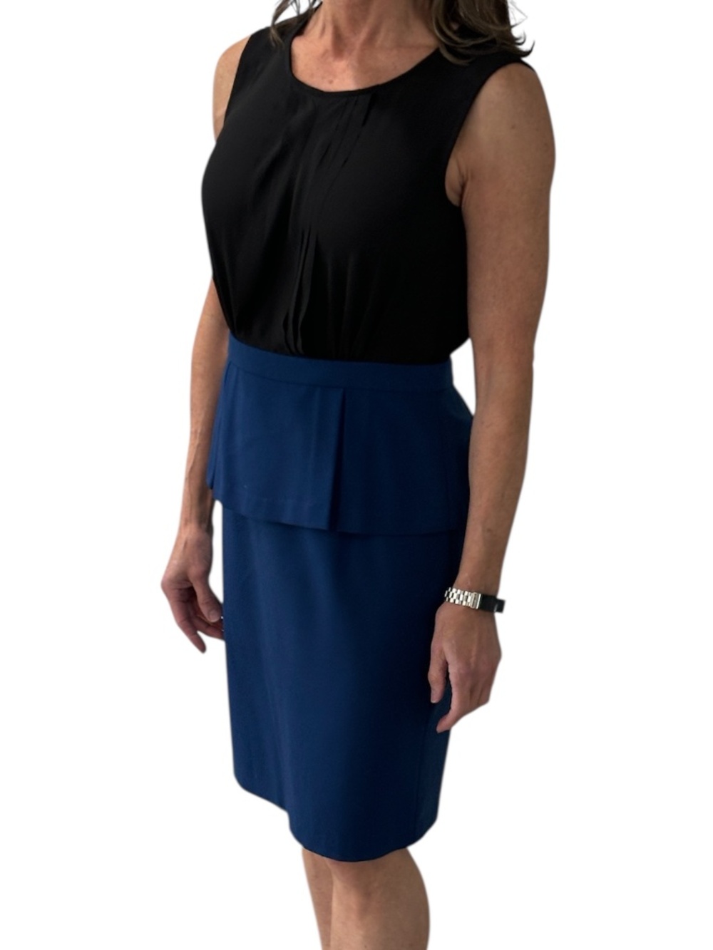 BCBG "Carrie" Peplum Midi Dress - Black & Blue Size 4